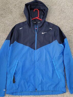 Nike Jacket Men's M Blue Navy  Dri-FIT Hooded Full Zip Windbreaker Running NWOT
